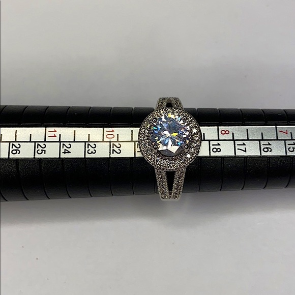 Silver Moissanite Solitaire Micro Pave Ring - Picture 4 of 8